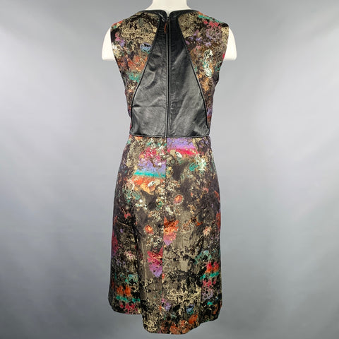 J.MENDEL Size 10 Black Multi Color Silk Blend Marbled Lambskin Sleeveless Dress