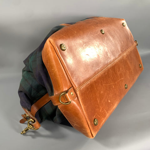 POLO Green Navy Plaid Canvas leather Bag