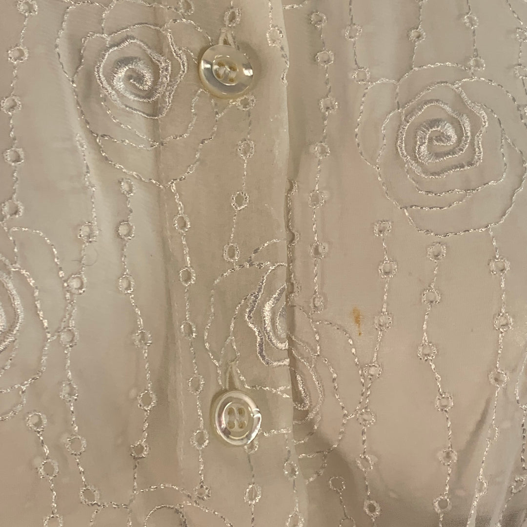 ESCADA Size XS Cream Polyester Embroidered Floral Eyelet Button Up Shirt