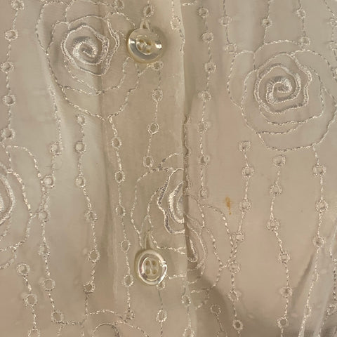 ESCADA Taille XS Chemise boutonnée en polyester crème brodée de fleurs et d'œillets