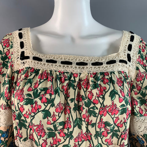 MARC JACOBS Size 6 Cream Multi-Color Floral A-Line Mid-Calf Dress