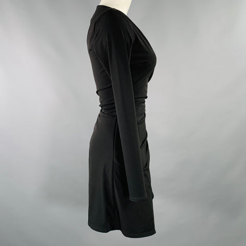CINQ a' SEPT Size XS Coralie Black Polyester Blend Long Sleeve Ruched Dress