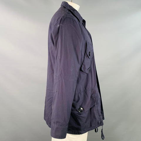 MONITALY Size XL Navy Blue Orange Cotton Buttoned Pockets Coat