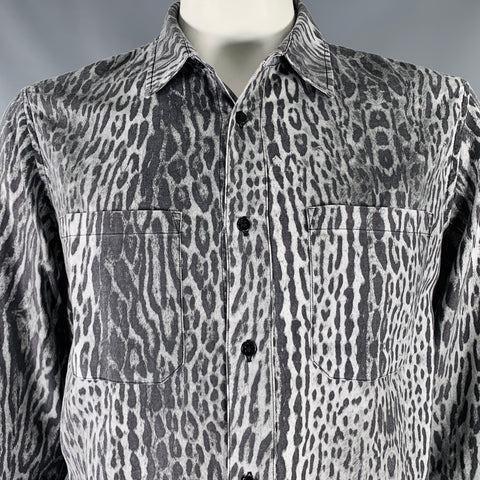 AMIRI Size L Grey Black Animal Print Cotton Button Up Long Sleeve Shirt