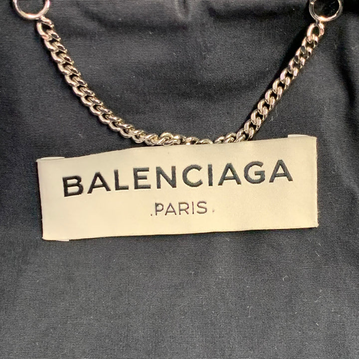 BALENCIAGA Size 10 Navy Cotton Belted A-Line Double Breasted Trench Coat