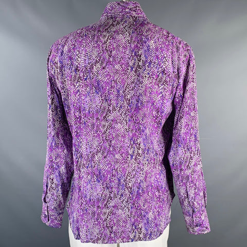 BILLIONAIRE COUTURE Size XL Purple White Snake Silk Button Up Long Sleeve Shirt