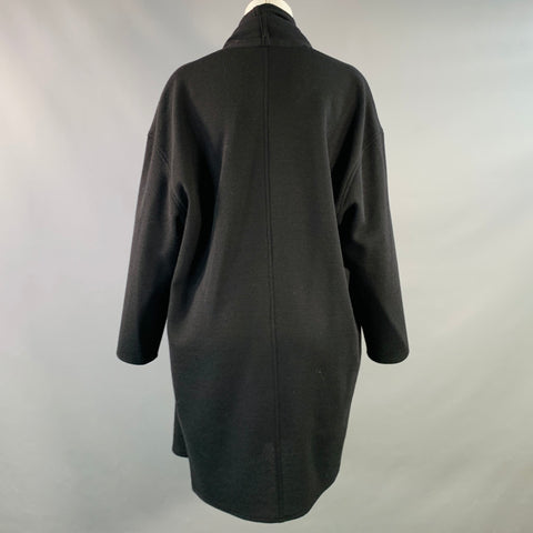 DONNA KARAN Size XS Black Wool Open Front Shawl Coat