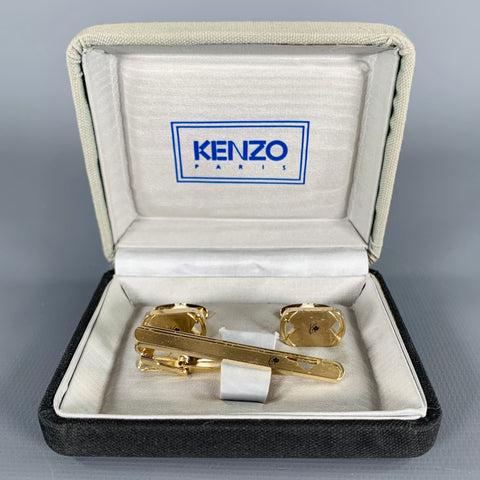 KENZO Gold Metal Monogram Cuff Links Tie Clip Set