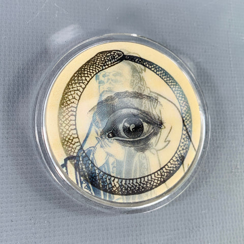 DIET BUTCHER Black Yellow Acetate Lenticular Alexander Otsuka Ouroboros Pin