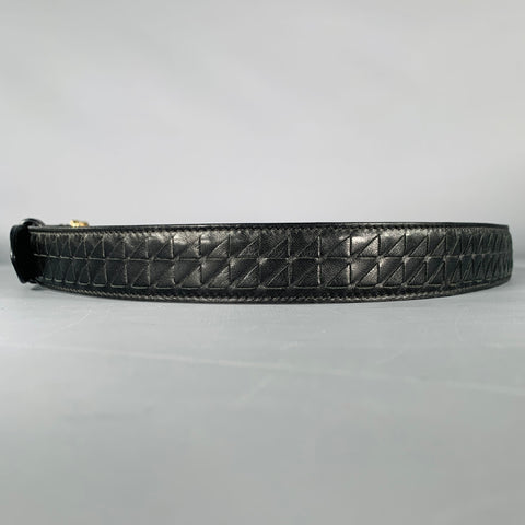 BOTTEGA VENETA Size 34 Black Gold Woven Leather Belt