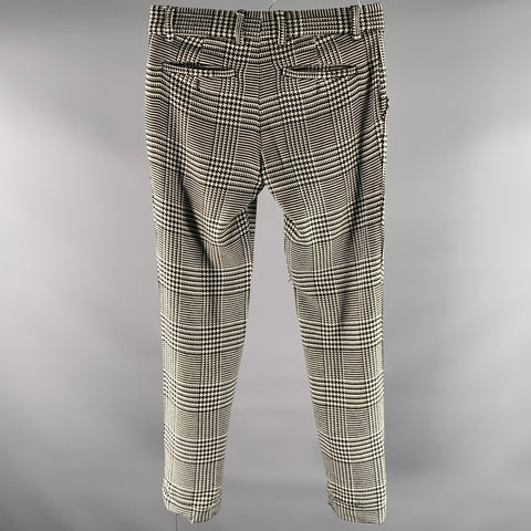 MR TURK Size 30 White Black Glen Check Polyester Blend Slim Fit Pants