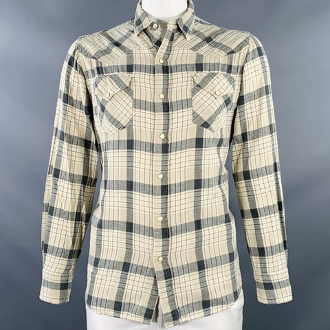 RRL by RALPH LAUREN Size L Grey Taupe Plaid Cotton Two Pockets Long Sleeve Shirt