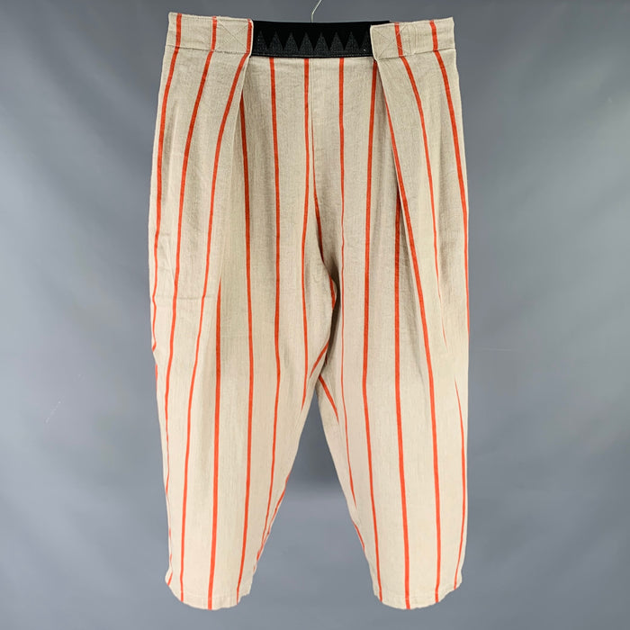 KAPITAL Size M -Easy Beach Go- Beige Orange Stripe Linen Cotton Drop Crotch Casual Pants