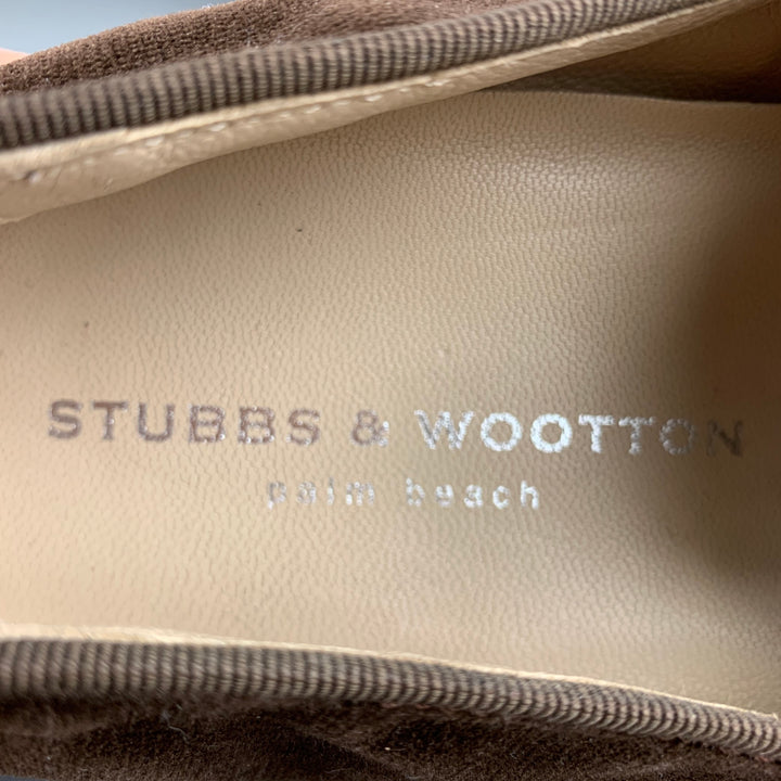 STUBBS &amp; WOOTTON Taille 9.5 Mocassins à enfiler en velours brodé marron