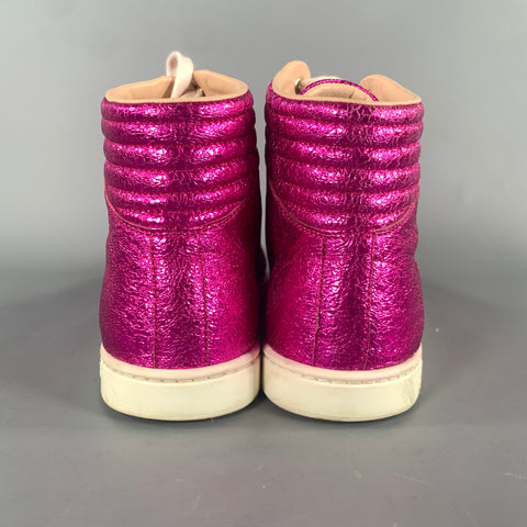 GUCCI Size 8 Pink Metallic Leather High Top Sneakers