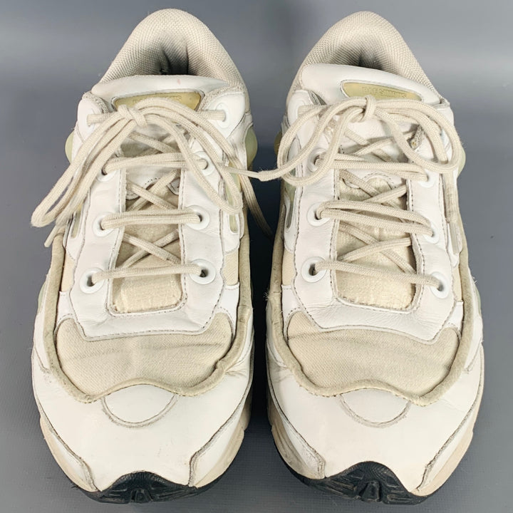 ADIDAS x RAF SIMONS Size 10 Ozweego Bunny White Cream Leather Canvas Runner Sneakers