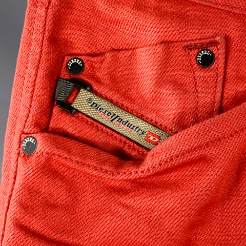 DIESEL Size 29 Darron Red Orange Cotton Twill Slim Tapered Button Fly Jeans