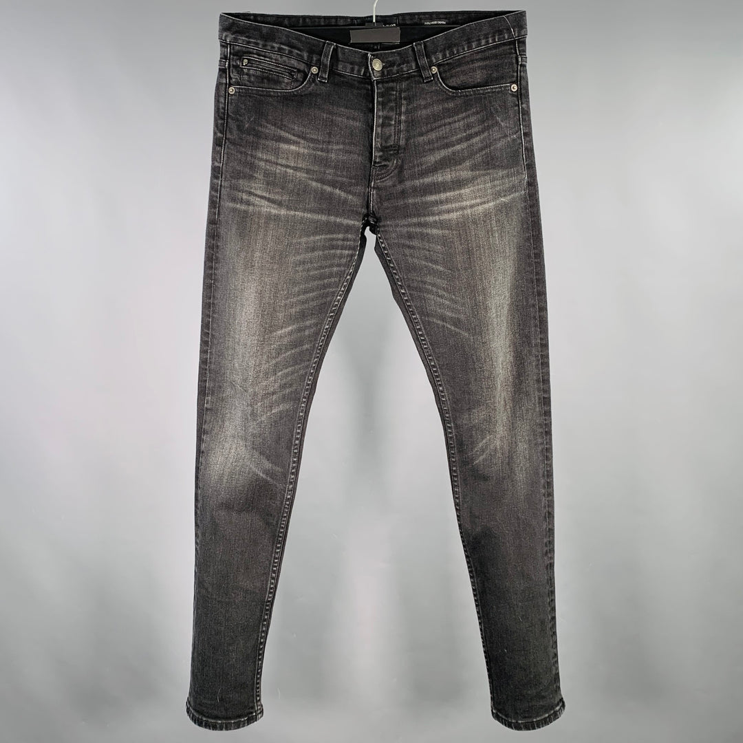 THE KOOPLES Size 31 Black Grey Distressed Cotton Blend Selvedge Jeans