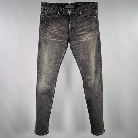 THE KOOPLES Size 31 Black Grey Distressed Cotton Blend Selvedge Jeans