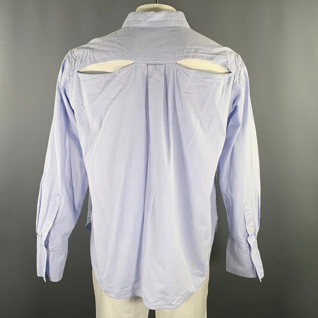 K.NGSLEY Size L Blue Woven Cotton Hidden Placket Long Sleeve Shirt