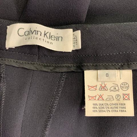 CALVIN KLEIN COLLECTION Pantalon habillé ample en mélange de soie noire Taille 8