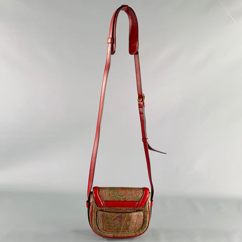 ETRO FW19 Pegaso Oxblood Brown Paisley Leather Trim Handbag