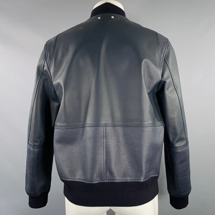LOUIS VUITTON Size 40 Navy Textured Bull Leather Zip Up Blouson Jacket