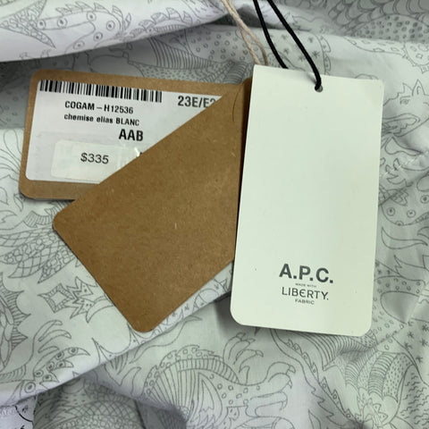 A.P.C. Size L White Black Dragons Print Cotton Long Sleeve Shirt