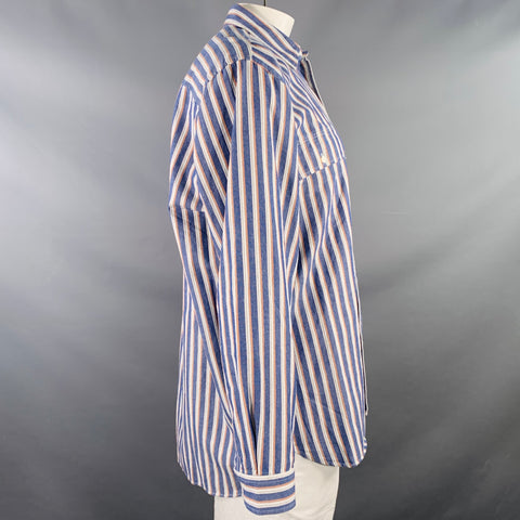 CLOSED Size XL Blue White Orange Stripe Cotton Two Pockets Long Sleeve Shirt