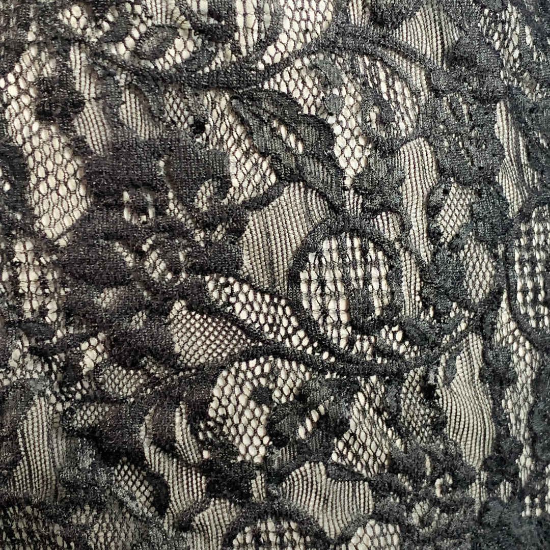 ANNE FONTAINE Size XL Carine Black Polyamide Blend Lace Faux Leather Contrast Trim Blouse