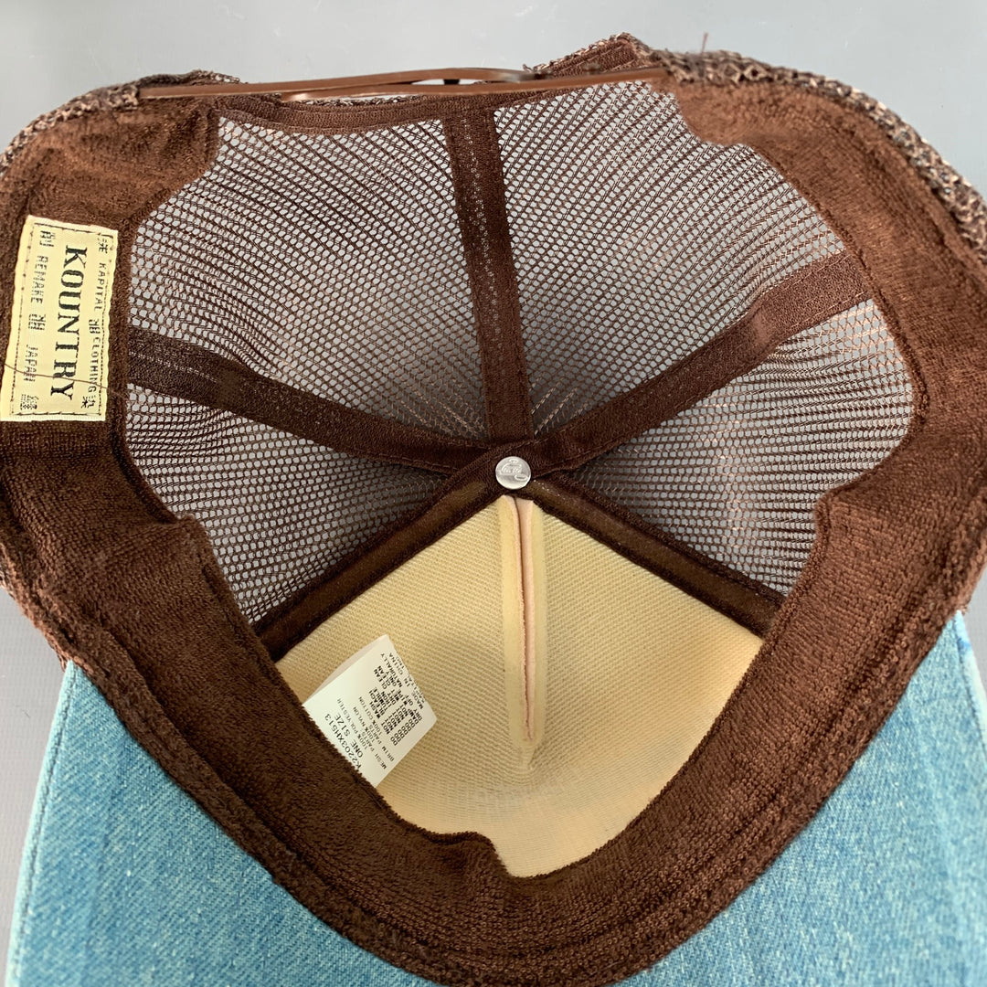 KAPITAL KOUNTRY Denim Repair Blue Beige Patchwork Denim Mesh Trucker Hat