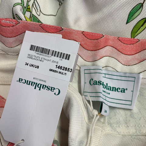 CASABLANCA Size 34 Ping Pong Fleurie White Multi Color Floral Cotton Flared Jean Cut Casual Pants