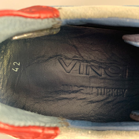 VINCI Size 9 Navy Grey Color Block Suede Sneakers