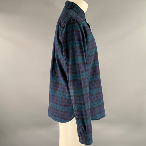 TODD SNYDER Size L Blue Green Black Tartan Cotton Long Sleeve Oxford Shirt