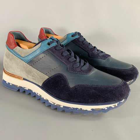 VINCI Size 9 Navy Grey Color Block Suede Sneakers