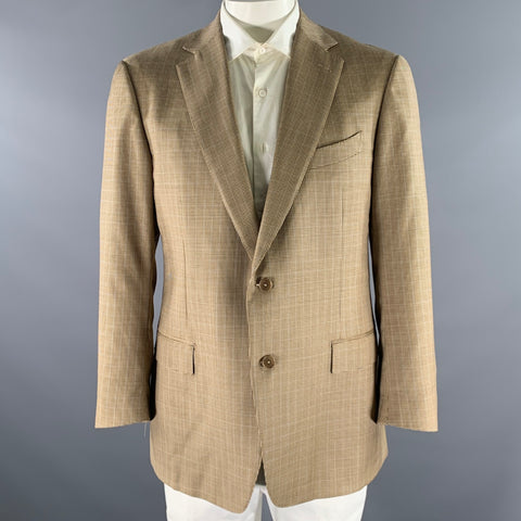 ERMENEGILDO ZEGNA Size 46 Brown Khaki Houndstooth Wool Sport Coat