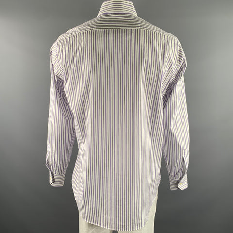 ETRO Size XL White Purple Navy Stripe Cotton Long Sleeve Shirt