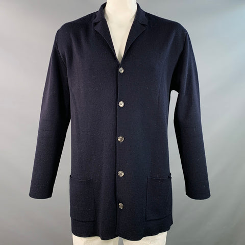 BARNEY'S NEW YORK Size L Navy Wool Button Up Cardigan