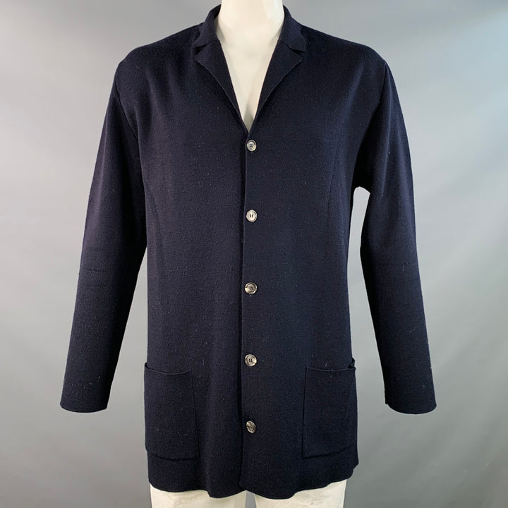 BARNEY'S NEW YORK Size L Navy Wool Button Up Cardigan