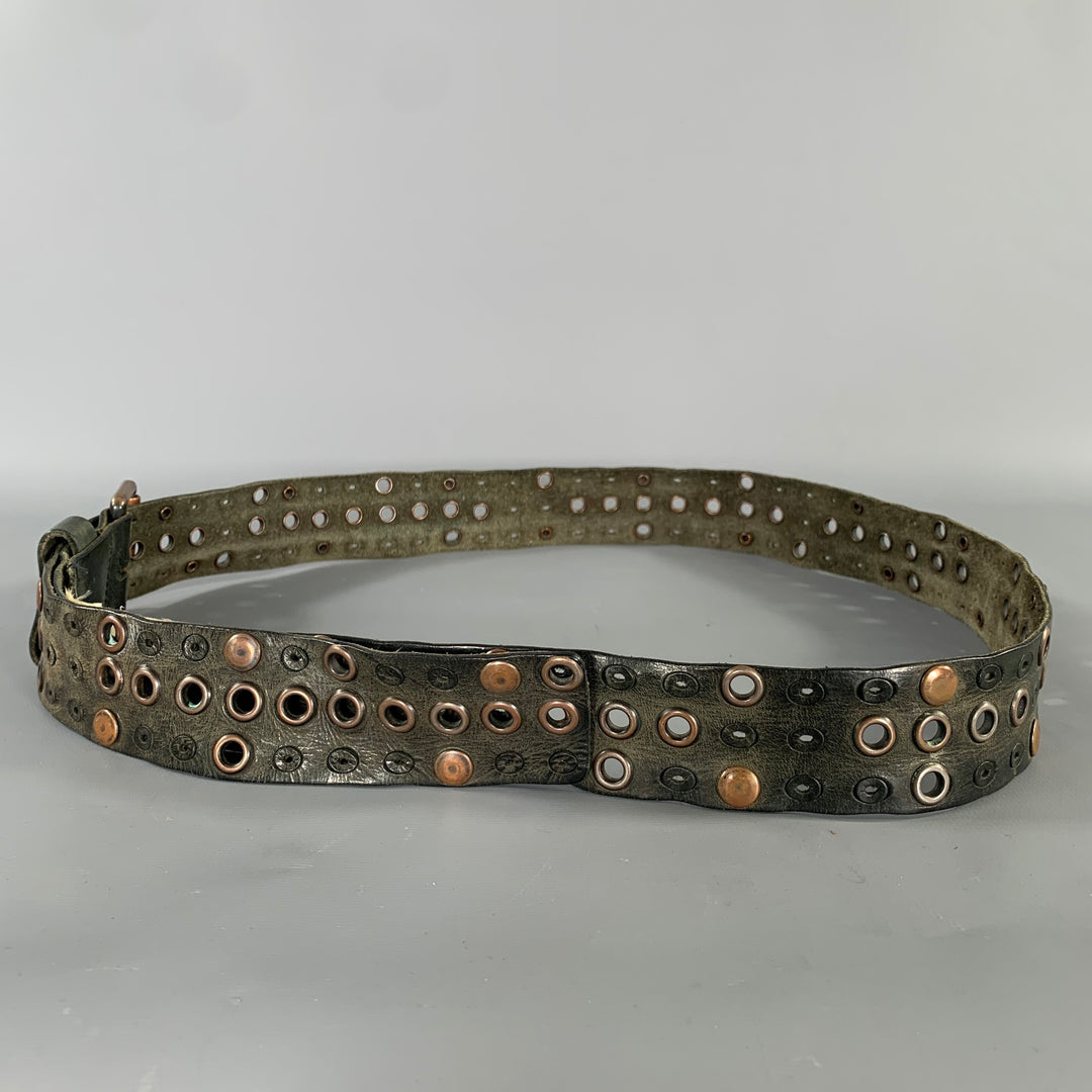 DIESEL Size One Size Black Brass Distressed Leather Belt