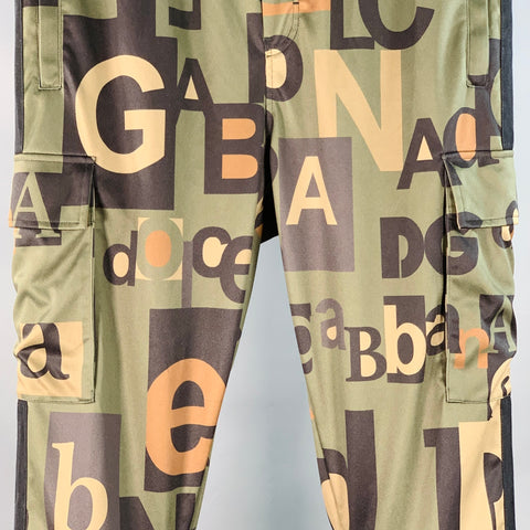 DOLCE & GABBANA Size 34 Black Olive Brown Logo Polyester Cargo Casual Pants