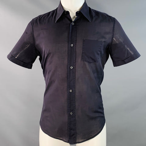 GUCCI Size S Navy Curved Cutaway One Pocket Short Sleeve Shirt