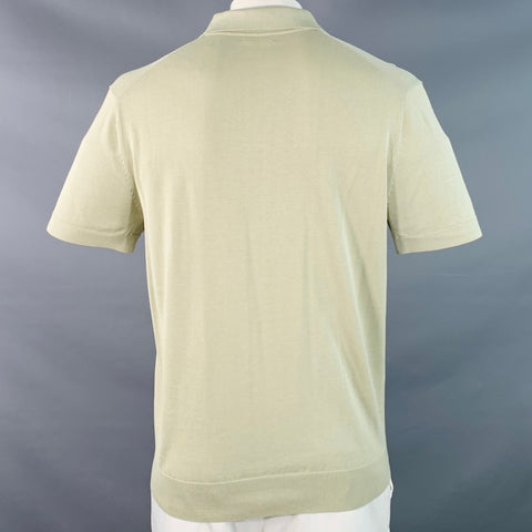 SUITSUPPLY Size L Green Sage Cotton Silk Half Placket Open Collar Polo