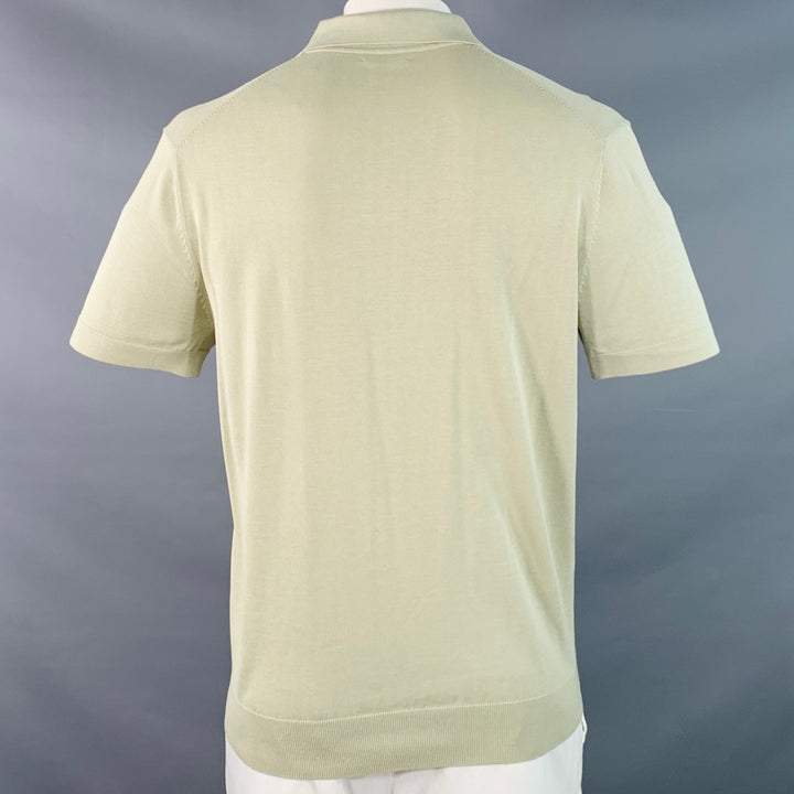 SUITSUPPLY Size L Green Sage Cotton Silk Half Placket Open Collar Polo