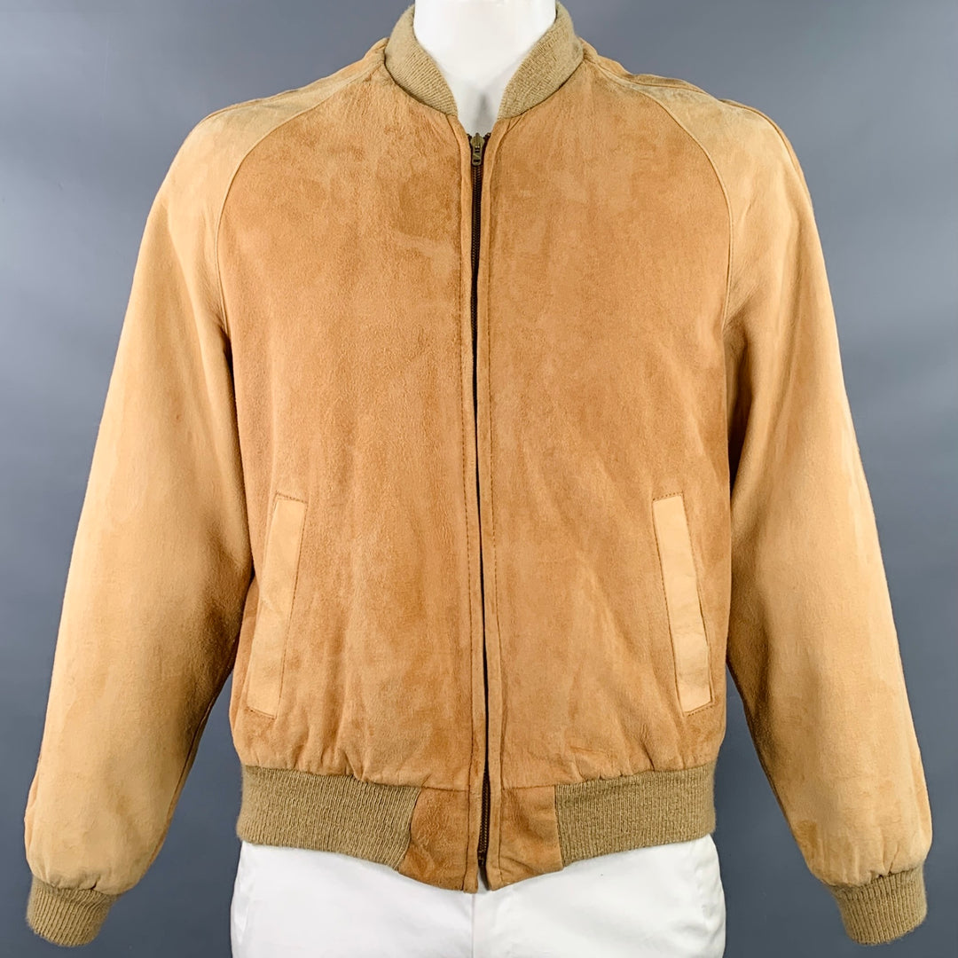SAKS FIFTH AVENUE Vintage Size 44 Beige Suede Bomber Jacket