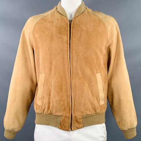 SAKS FIFTH AVENUE Vintage Size 44 Beige Suede Bomber Jacket