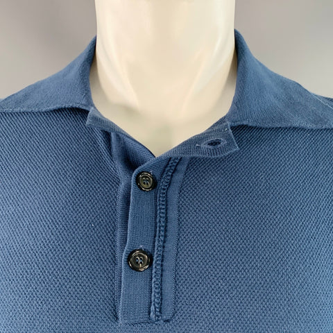 RAF SIMONS Size M Blue Cotton Raw Edge Half Placket Polo