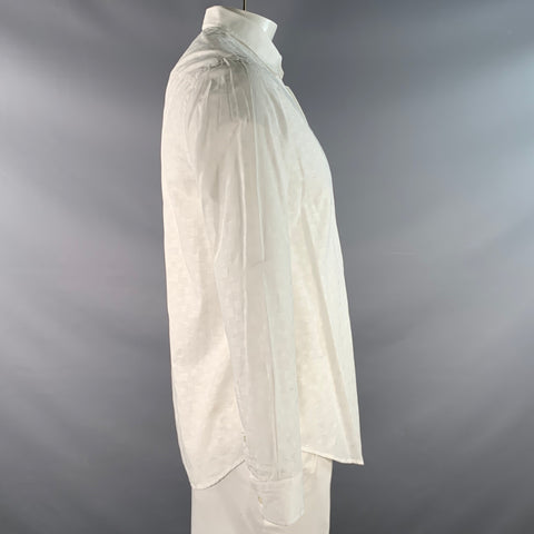 EMPORIO ARMANI Size L White Squares Cotton Blend Button Up Long Sleeve Shirt