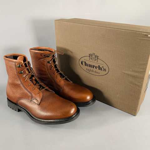 CHURCH'S Size 7.5 -Wick Fur- Brown Pebble Grain Leather Boots