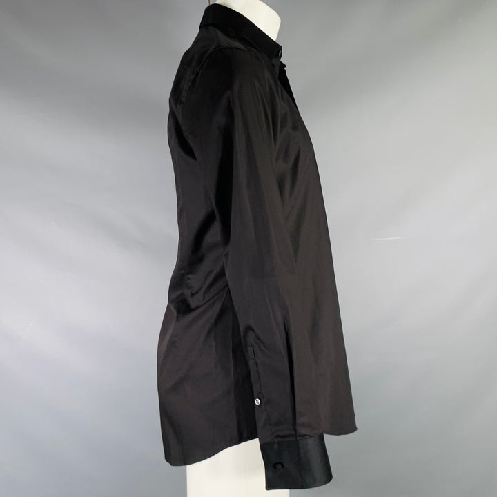 HUGO BOSS Size S Black Cotton Blend French Cuff Long Sleeve Shirt